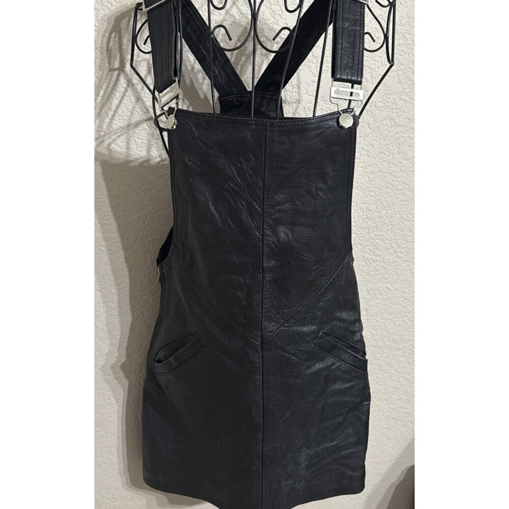 Pelechecoco Leather Black X-Small Moto Zipper Overalls Dress Womens - RARE!!!